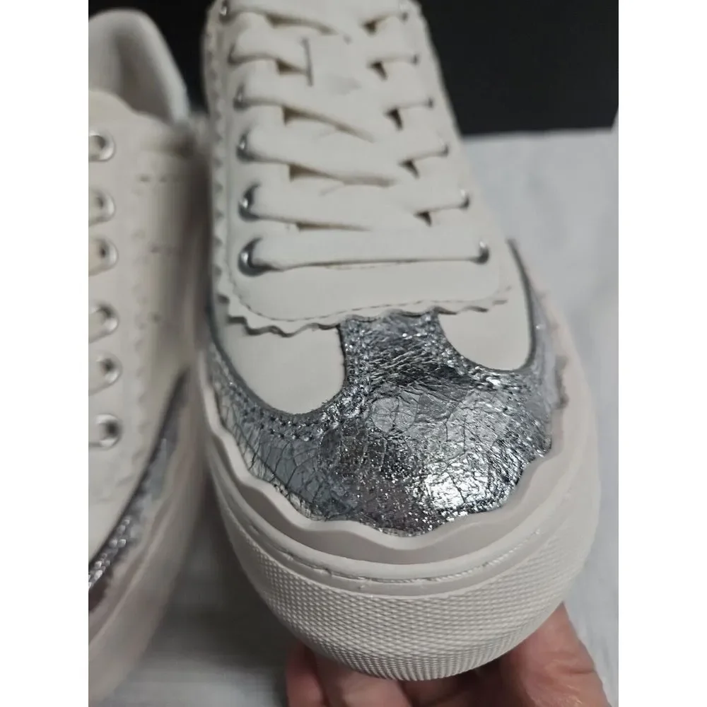 Vince Camuto JENLIE Sneaker laced up Coconut Cream+ Silver woman Sz‎  36/5.5M